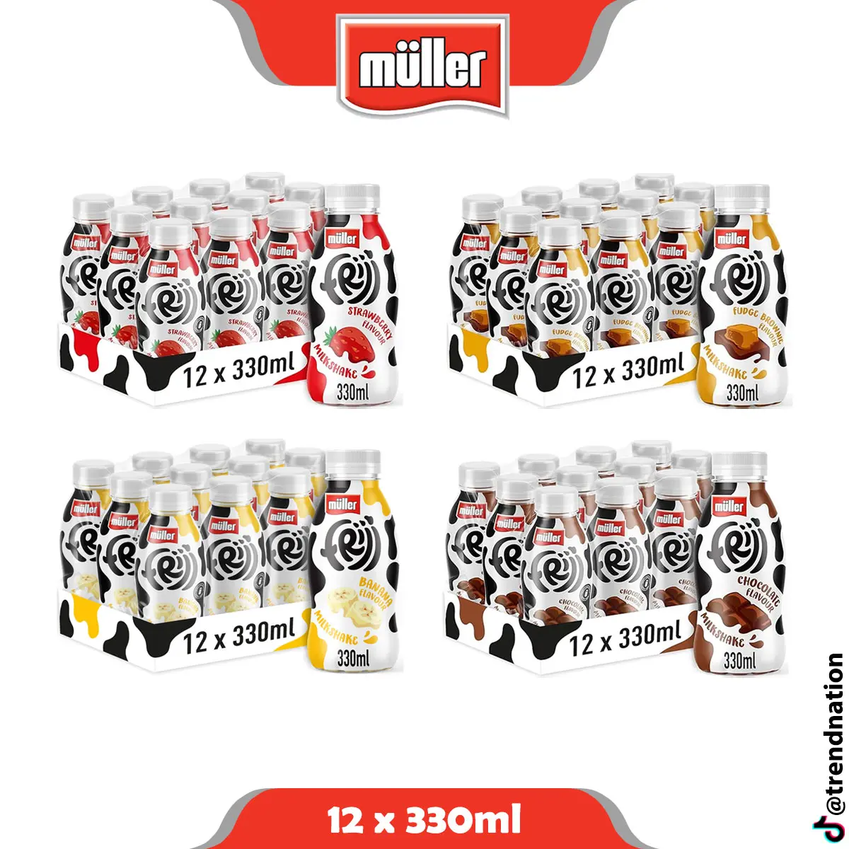 Muller Frijj Milkshake Drink 12 Pack (12 x 330ml) Bottle | Thick & Smooth Shake | Source of Protein, Calcium & Vitamin B12