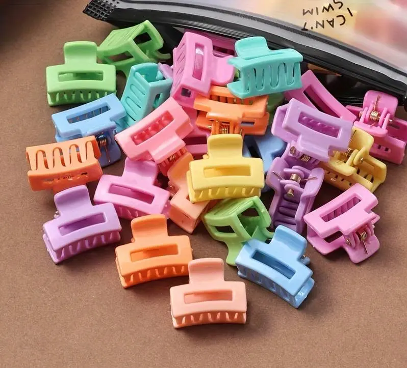 10pcs Candy Color Small Hollow Out Hair Grab Clips for Women