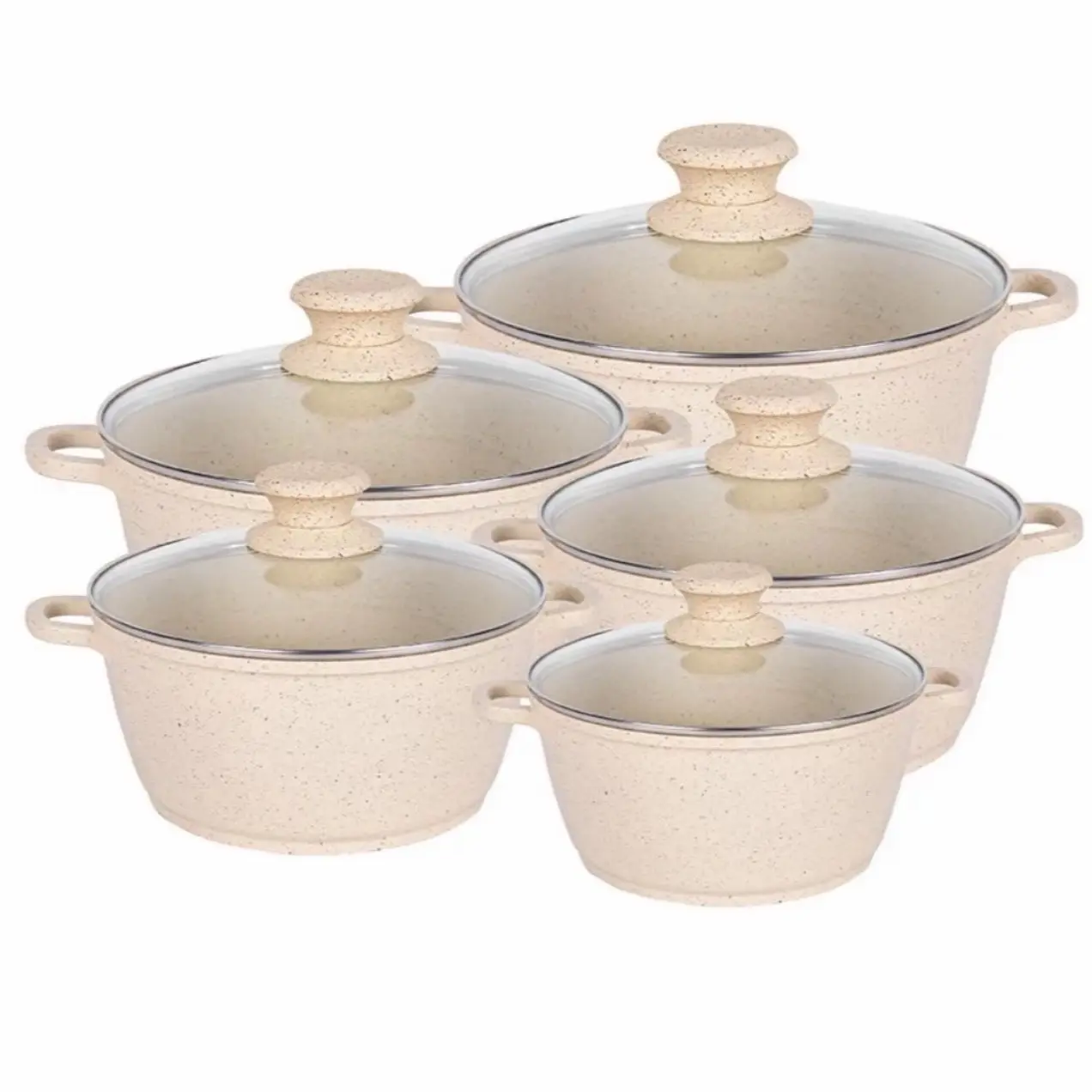 5 PCS Marbell Die Cast Non Stick Stockpot Cooking Pan Pot Set Cookware with Lid  Size: 20, 24, 28, 30, 32cm