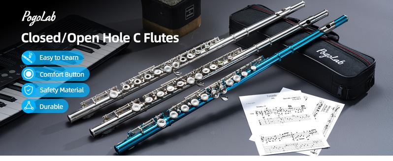Product Introduction of POGOLAB Flute, Closed-Hole C Flute 16 Keys, Student Flute with Split E & Offset-G, with Flute Case/Flute Cleaning Kit/Probe Rod/Gloves/Grease, Nickel Flute for School Band Practice 5