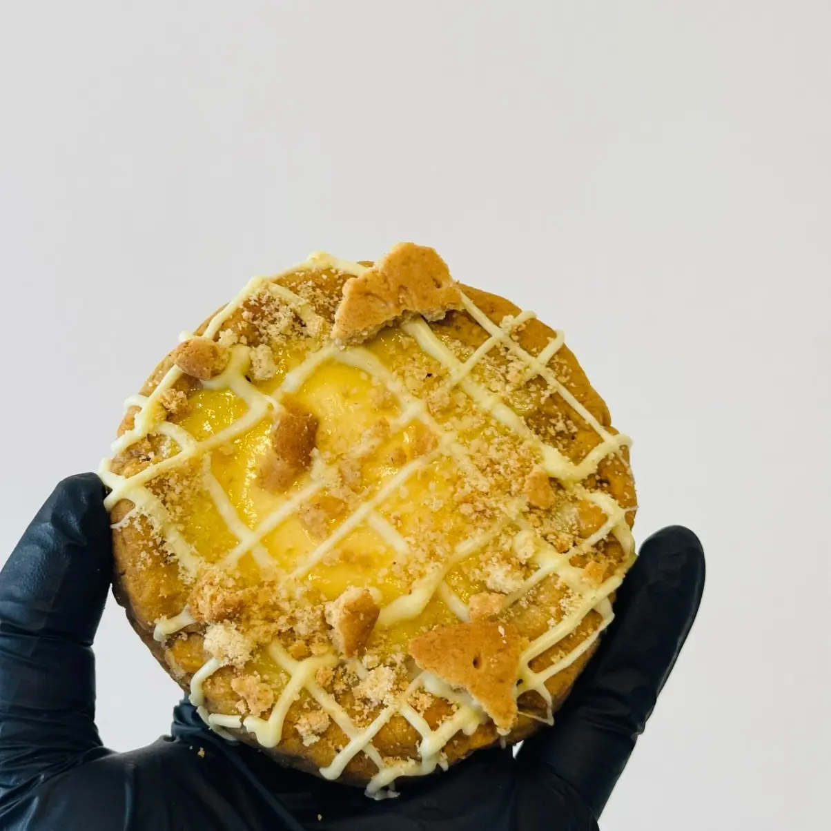 White Chocolate Cheesecake Cookie by Bites of Temptation (DESSERT SIZE snack ) | Crumbl Bakery-Style with a Buttery Digestive Biscuit Cookie Base & Glossy Cheesecake Filling finished with Creamy white chocolate drizzle | Halal-Suitable cookies