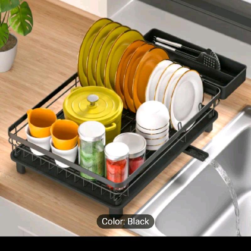 Dish Drainer Rack with Removable Cutlery Holder and Spiral Nozzle for Kitchen Storage 4