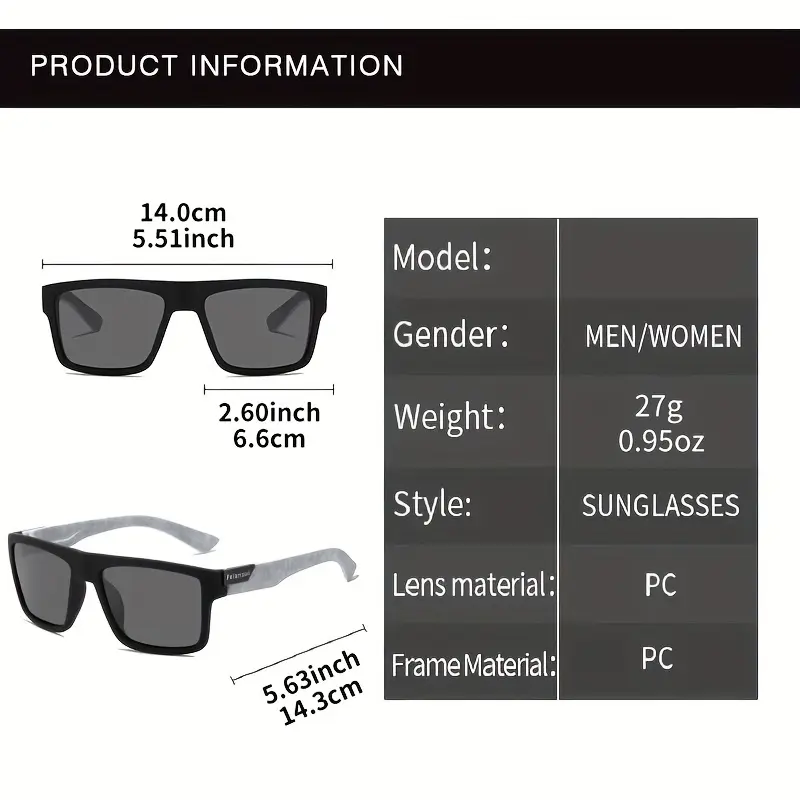 1pc Polarized Sports Glasses for Men, TAC Lens, PC Frame, Classic Square Design, Full Coverage, UV Protection, for Driving, Camping, Cycling, Hiking, Fishing, Climbing, Outdoor Activities 5