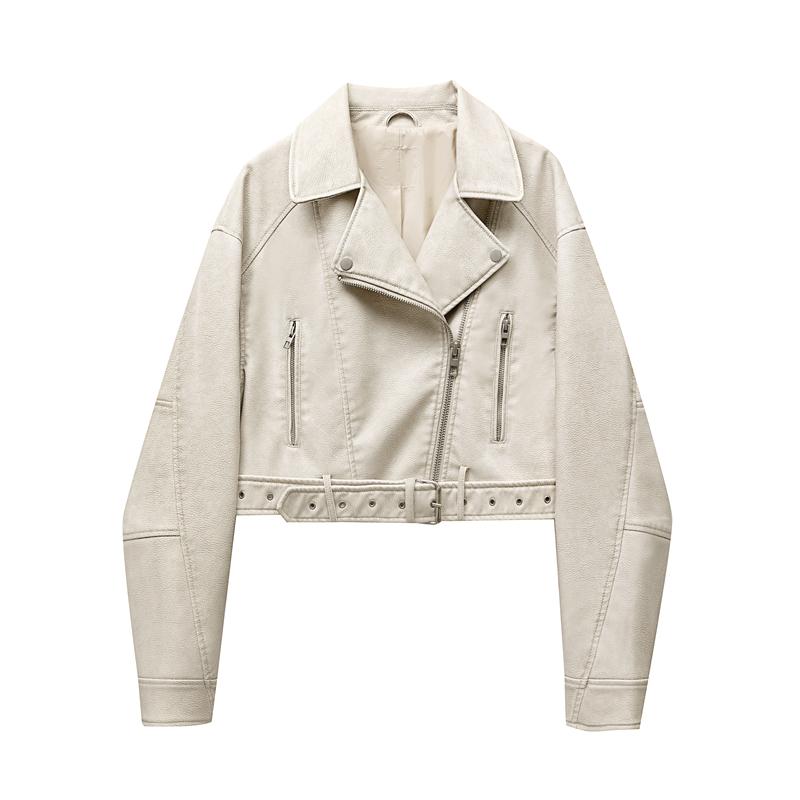 Product Introduction of NEW New Coal graysty le Women's washed leather jacket with belt, short coat with downgraded zipper and vintage lapel jacket HOT 1