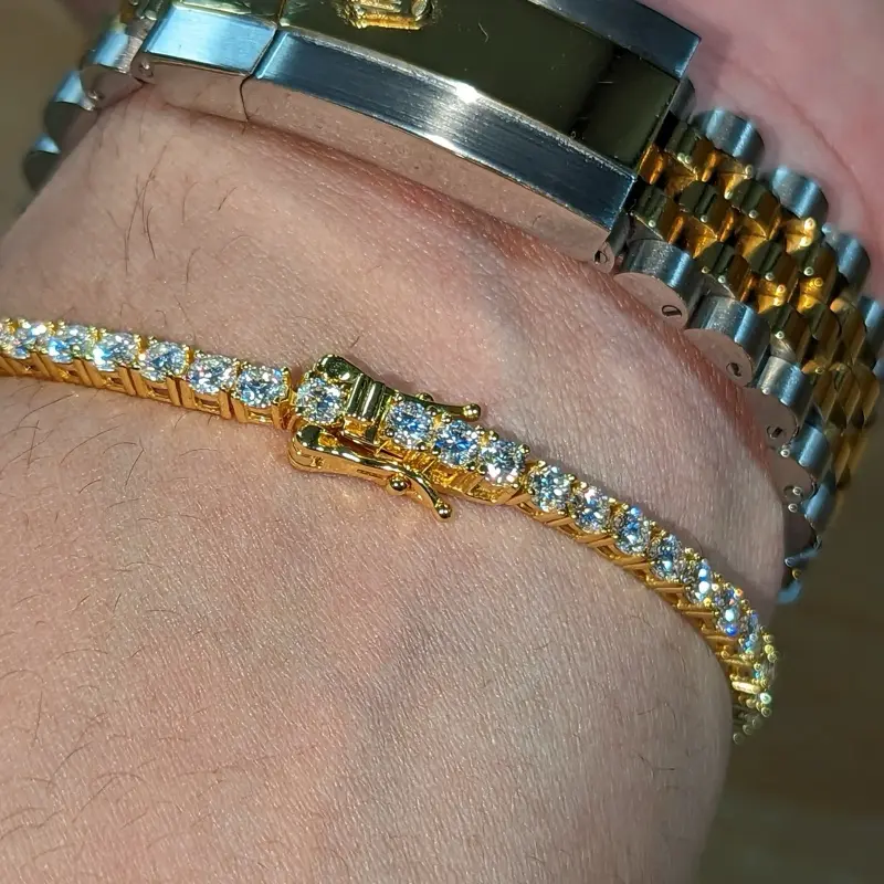 7.5inches Moissanite Tennis Bracelet 3mm Yellow Gold Plated 925 Sterling silver 2