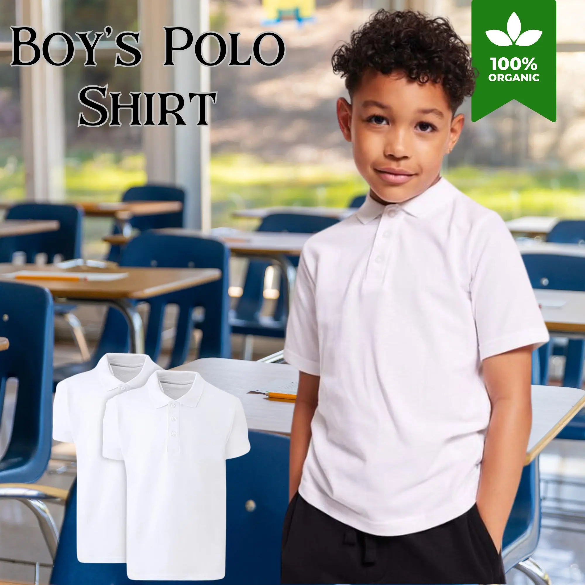 Pack of 2 Boys School Uniform Polo White Plain Shirt Sleeve Shirts Sports Wear