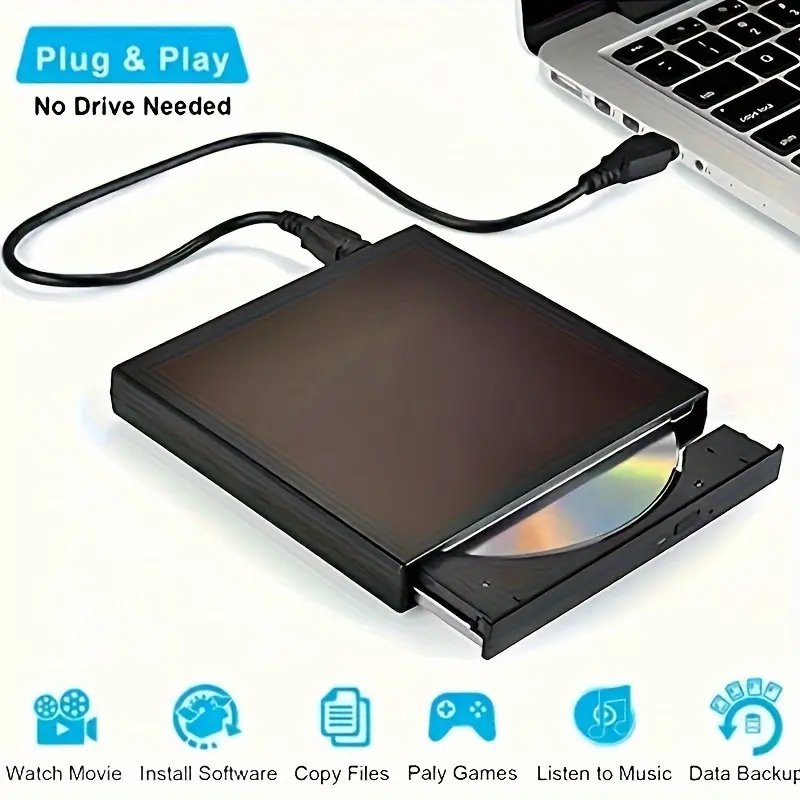 External CD DVD Drive, USB 2.0 Slim Protable External CD-RW Drive DVD-RW Burner Writer Player For Laptop Notebook PC Desktop Computer 5