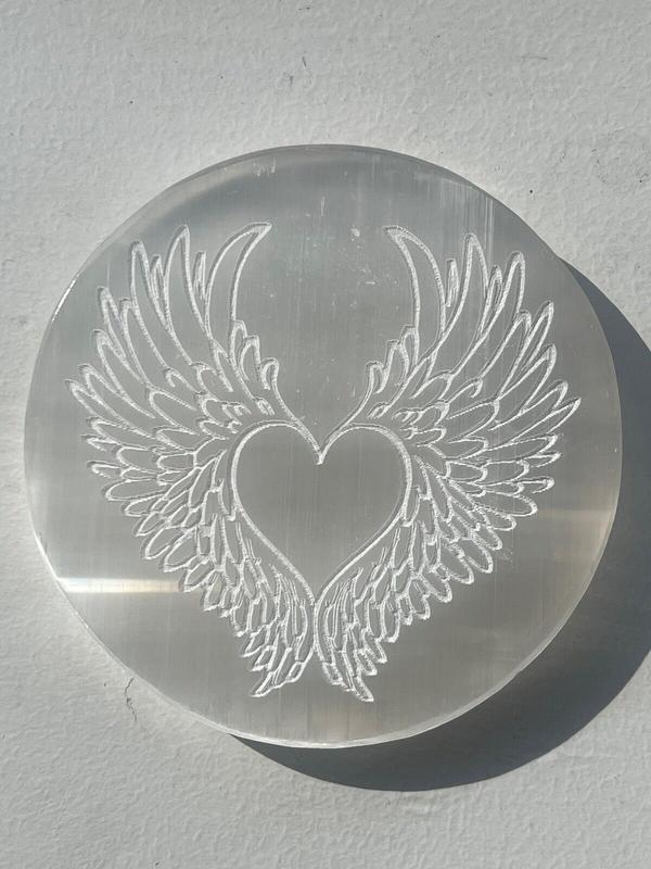 Selenite Charging Plate , Crystal Charging Grid Plate/Disc, Healing Crystal, Energy Healing, Engraved Selenite Charging Plate, Selenite Disc Bag Pendant 7