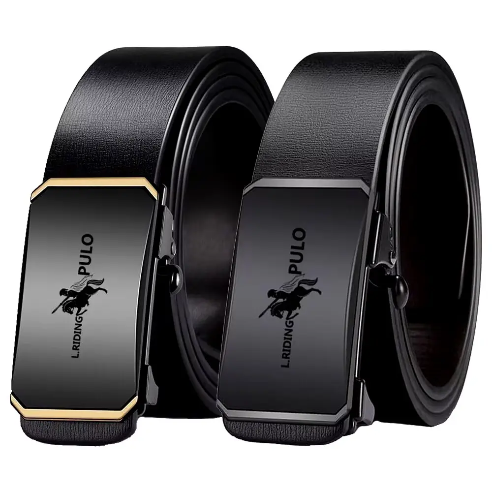 Luxury Men's Genuine Leather Belt with Automatic Buckle and Ratchet Waist Strap for Jeans and Dresses