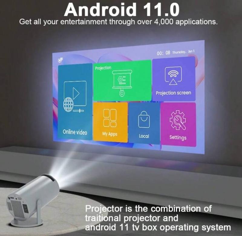 Magic Cubic | Transpeed Projector 4K | Grey/Black/White | Android 11 HY300 | Dual Wifi6 | 260ANSI All winner H713 BT5.0 1080P 1280*720P Cinema Outdoor Portable Projector | 180 Degree Bluetooth Audio 5