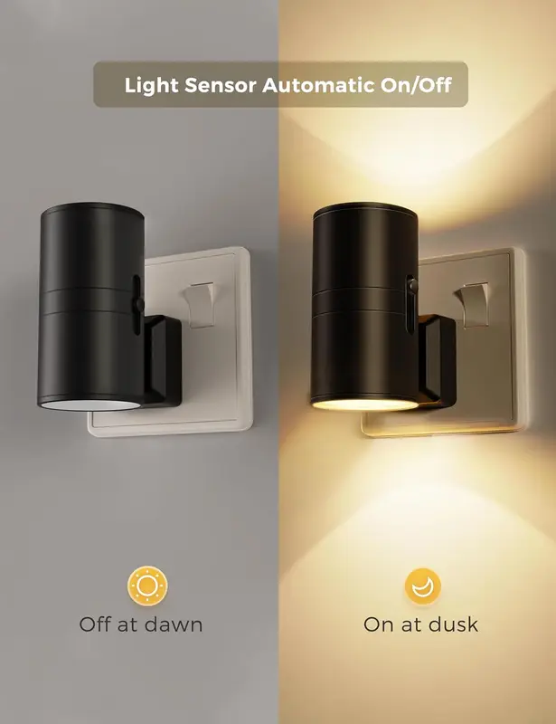 Night Light Plug in Wall, [1 Pack] Vintage Night Light with Dusk to Dawn Sensor, Adjustable Brightness 0-100LM, Warm White 3000K, Dimmable Night Light Hallway Bedroom Stair Bathroom Toddler 1