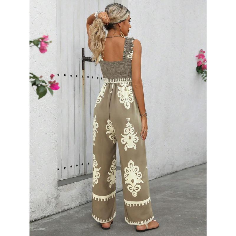 Holidaya Women's Vacation Casual Sleeveless Printed Wide Leg Jumpsuit Fabric Fit 1