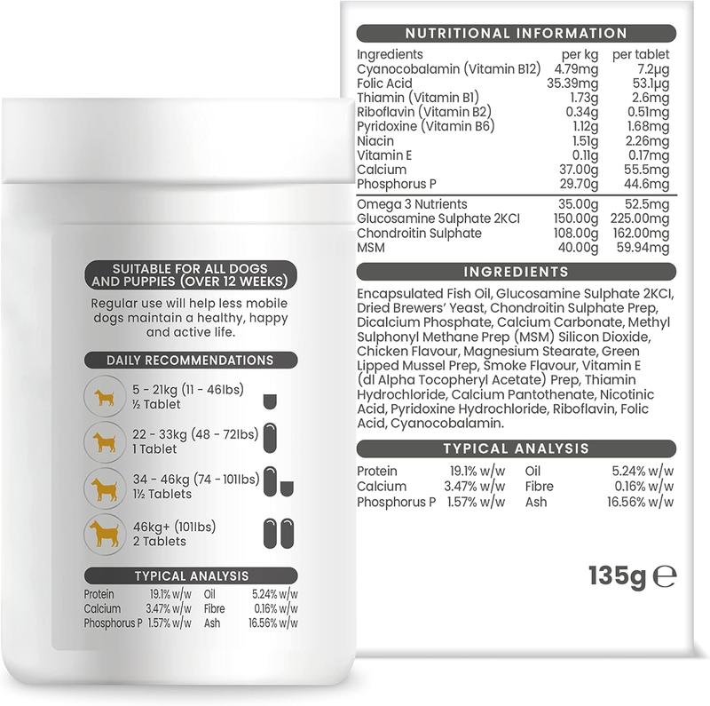 Vetzyme High Strength Flexible Joint Supplements for Senior Dogs (90 Tablets) - Hip and Joint Care with Chondroitin and Glucosamine, Tasty Chicken Flavour 1