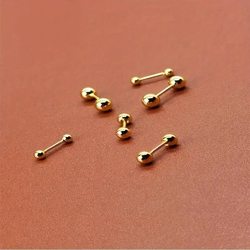 3-Pair Set of Stainless Steel Barbell Stud Earrings - Unisex Minimalist Jewelry with Mixed Sizes for Men and Women, Hip Hop Style, Simplistic Design, Durable, Hypoallergenic, and Comfortable to Wear
