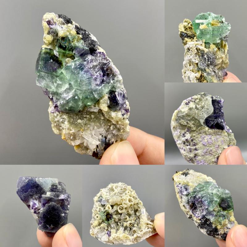 Purple Green Fluorite Clusters Specimens, Inner Mongolia China, Fluorite with Quartz, Cubic Fluorite Crystal 0