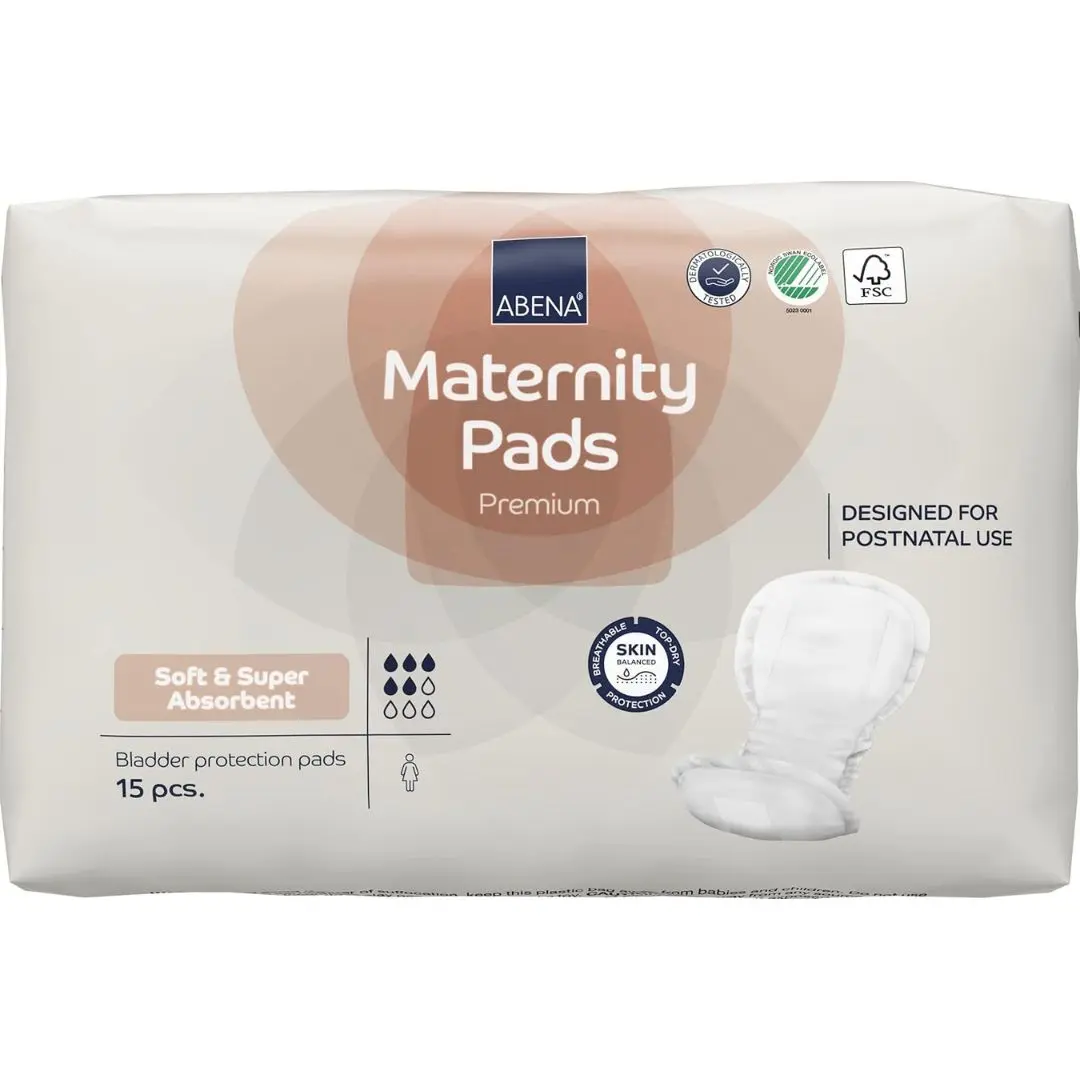 Premium Maternity Pads, Postpartum Essentials, Eco-Labelled Maternity Pads After Birth, Extra Protection, Breathable and Skin Friendly Incontinence Pads Women, Sustainable Maternity Pads - 15PK