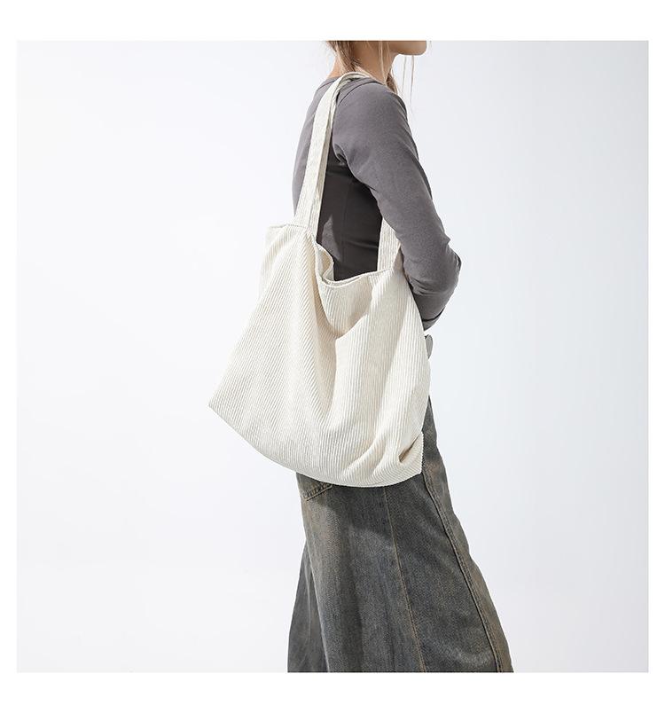 Product Introduction of Large Capacity Shopping Bag Casual Art Canvas Handbag Corduroy Tote Bag Simple Retro Shoulder Bag 7