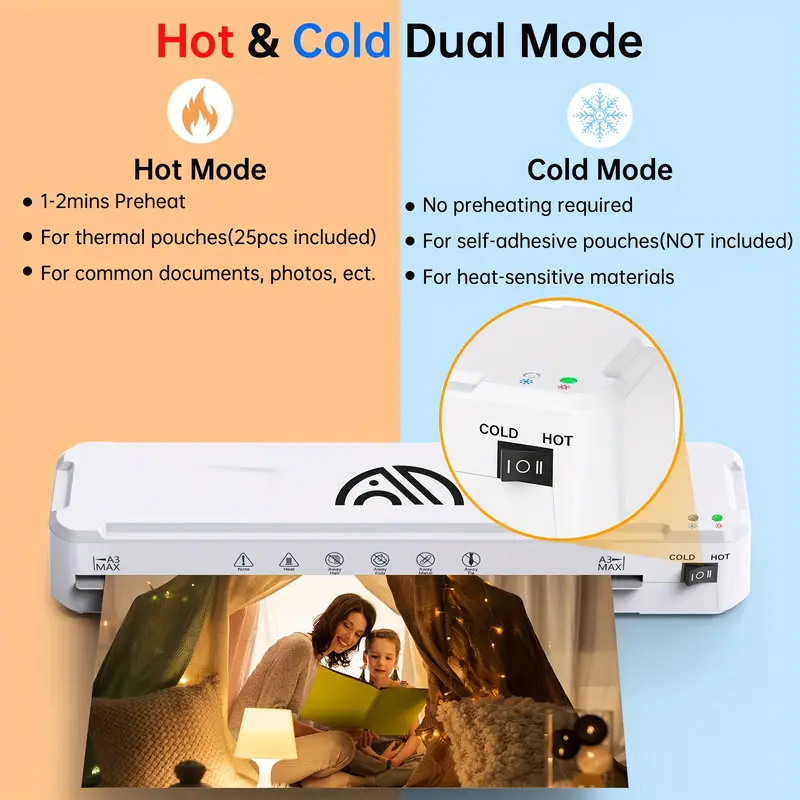 Laminator Machine, 33.02 cm Laminator with Fast Warm-Up for A3/A4/A5/A6, A3 Laminator Machine with 30 Laminating Sheets, Thermal And Cold Laminating Machine for Home School Office 3
