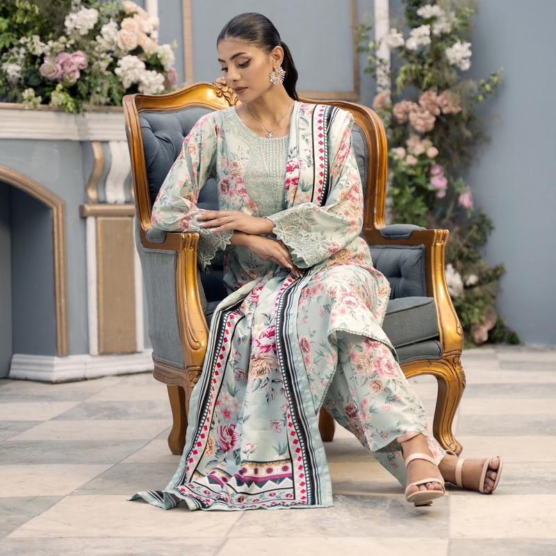 3 Pc Ready To Wear Dhanak Suit -Embroidered And Printed - With Wool Shawl  | Raniya.H | 1