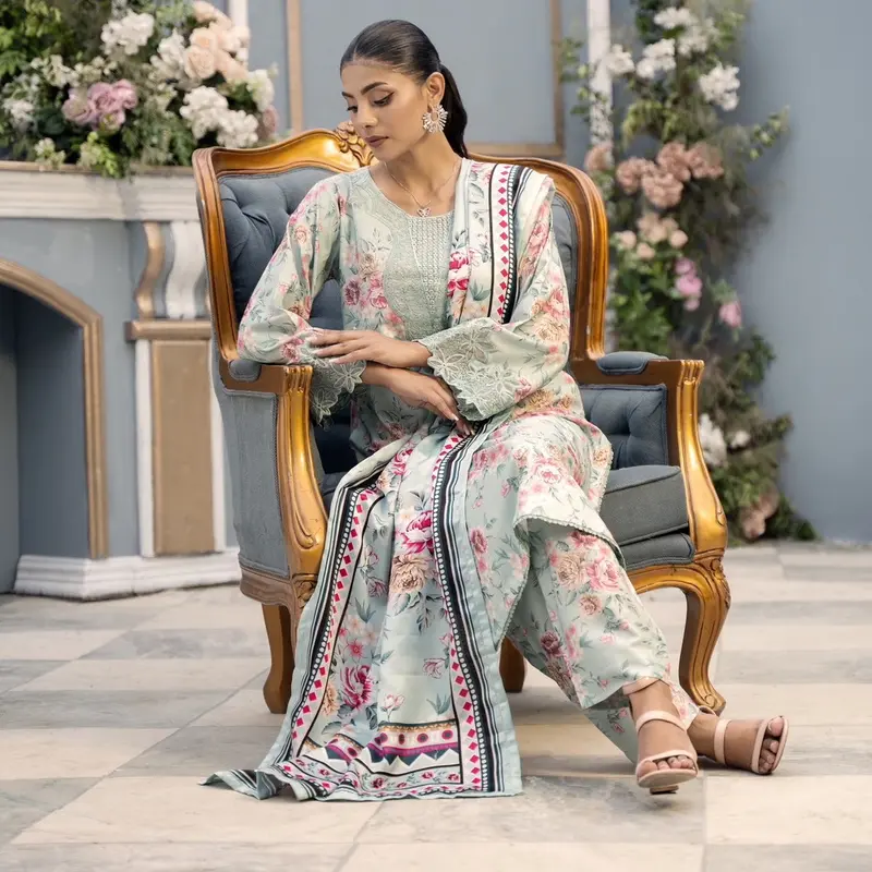 3 Pc Ready To Wear Dhanak Suit -Embroidered And Printed - With Wool Shawl  | Raniya.H | 1