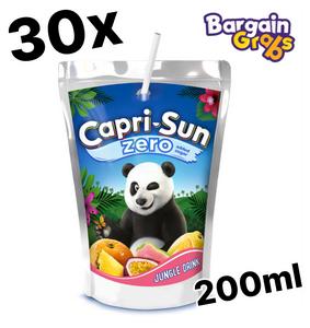 30 x Capri Sun Jungle Zero 200ml Juice Pouches – Refreshing, Sugar-Free Drink, guava, pineapple, passion fruit, orange and lemon Juice – Beverage