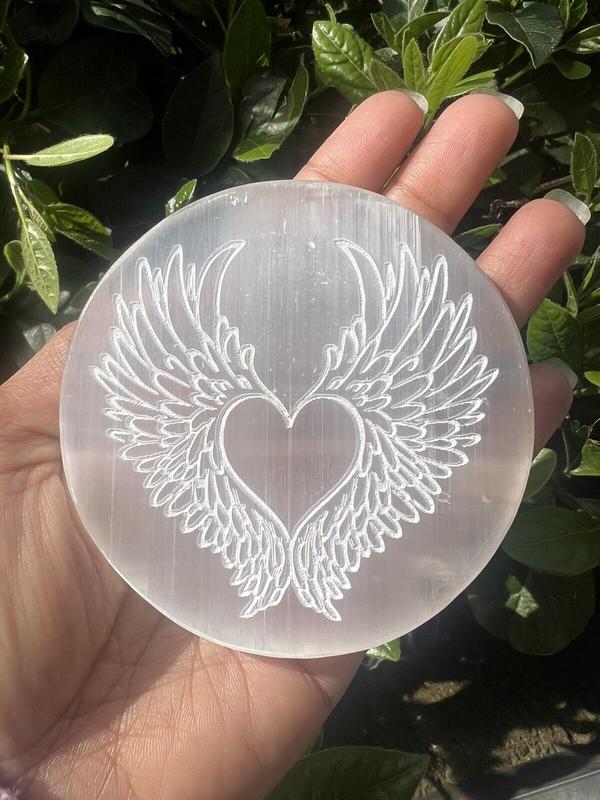 Selenite Charging Plate , Crystal Charging Grid Plate/Disc, Healing Crystal, Energy Healing, Engraved Selenite Charging Plate, Selenite Disc Bag Pendant 5