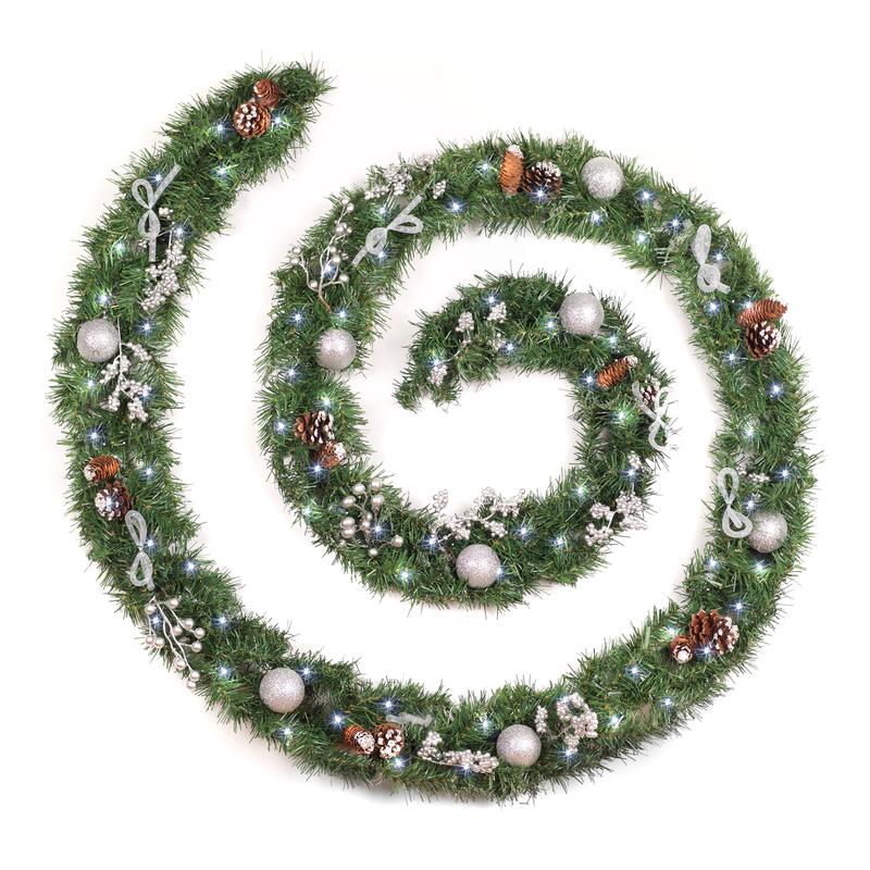 6ft - 9ft or 12ft Decorated Frozen Christmas Garland with Realistic Ice Crystals - Optional Lights 0