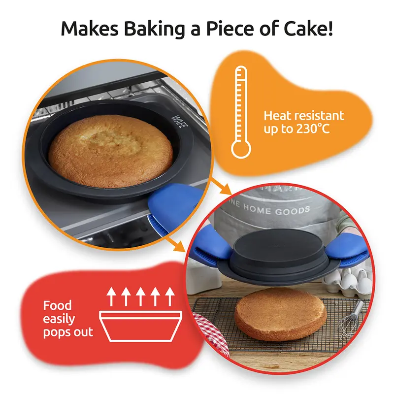 2 Pack WAFE Collapsible BakeMate Round Cake Loaf Bakeware Tin Silicone Desserts 3