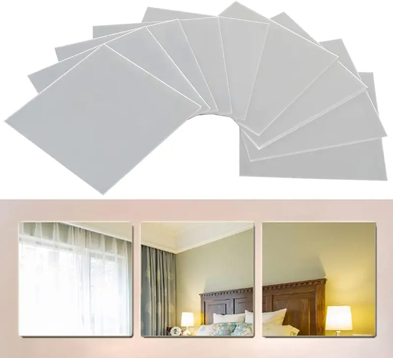 9 Pcs Mirror Sheets Self Adhesive Non Glass Mirror Tiles Wall Sticky Mirror for Home Decoration 5.9x5.9x0.04inch 0