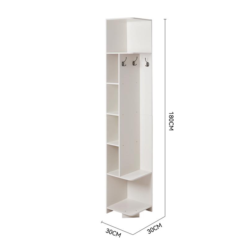Livingandhome Open-Style Corner Rack with Hooks for Organising Rooms - White, 6 Tiers Organiser Wood Book Hanging Wooden Hangable 4
