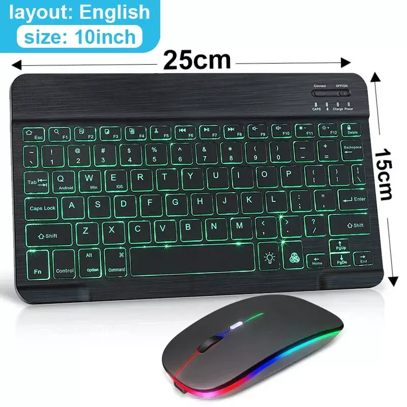 10" Wireless Backlit Bluetooth Keyboard Mouse For IOS Android Windows Tablet PC 2