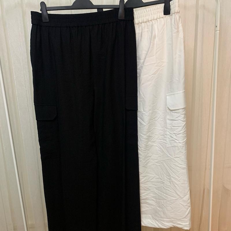 Women's Black White Wide Leg utility Cargo Trousers Elasticated Waist Comfort Pocket Palazzo Comfortable Fashion Pants All Sizes 4