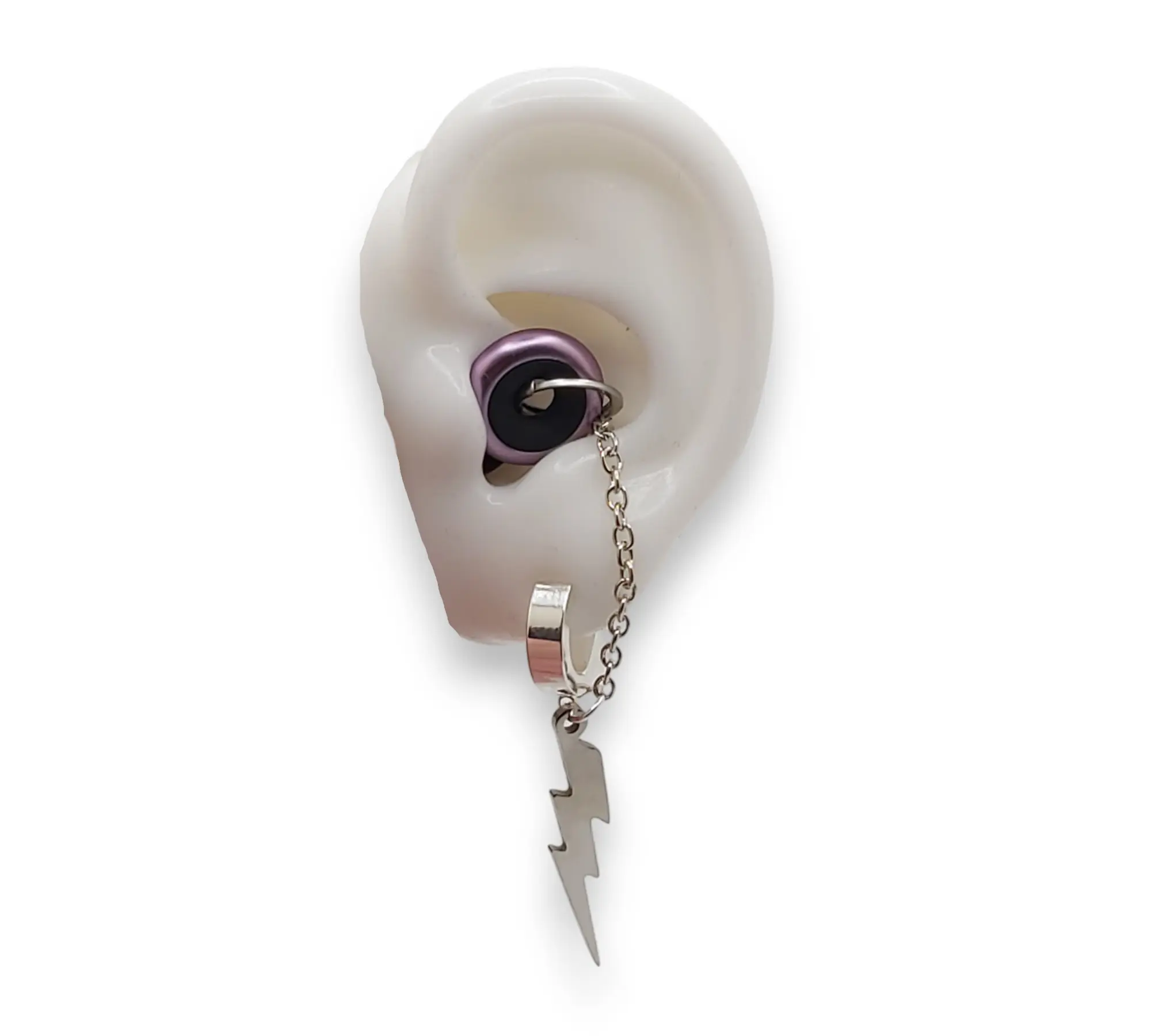 Lightning Bolt EarLinks Earplug Earrings - Gold & Silver