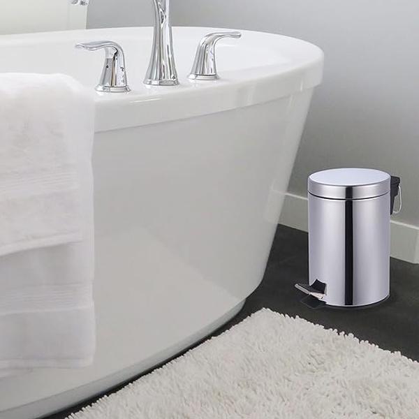 Essentials Round Stainless Steel Pedal Bin 3L Dustbin Size 26x17cm for Kitchen and bathroom, Chrome, 3 Litre 0