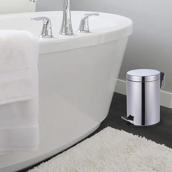 Essentials Round Stainless Steel Pedal Bin 3L Dustbin Size 26x17cm for Kitchen and bathroom, Chrome, 3 Litre 0