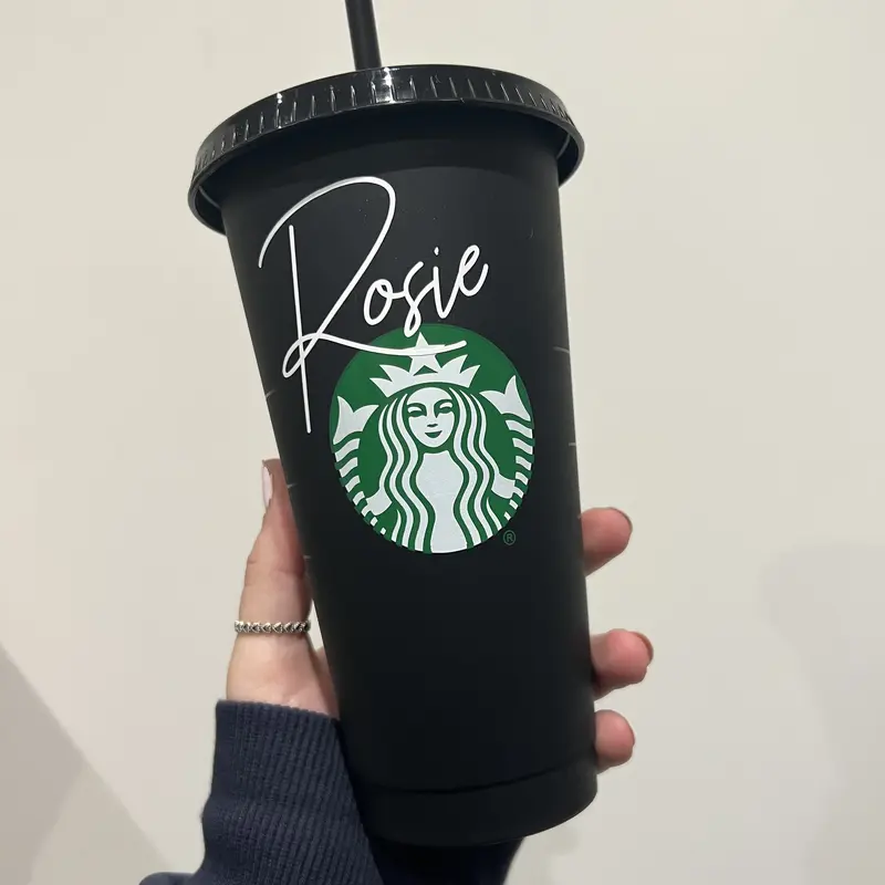Reusable Uk Starbucks Cold Cup Tumbler-Black w/ Lid & Straw 24oz-NEXT DAY DISPATCH - Coffee Cup - Frosted - Bulk buy - Personalised Option Available Bottle Drinkware 1