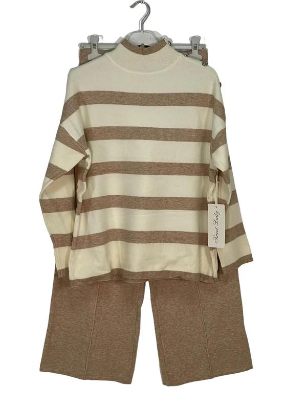 Girls Italian Elegant Knitted Striped Turtle Neck Co-ord 2