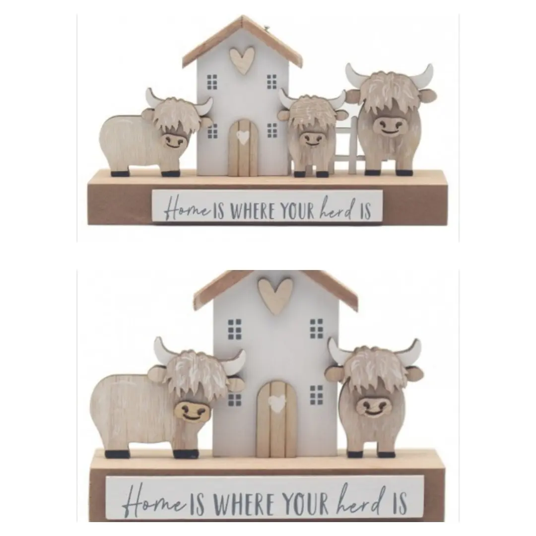Wooden Highland Cow Standing Plaque Home Is Where Your Herd Is Home Decoration ornaments