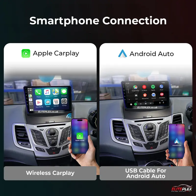 Ford Fiesta 2009-14, Android Car Stereo with Apple CarPlay, Wireless, Radio, GPS, WIFI, BT, NAVI, 9” Full HD Screen, 2GB-32GB Storage, Cooling fan 5