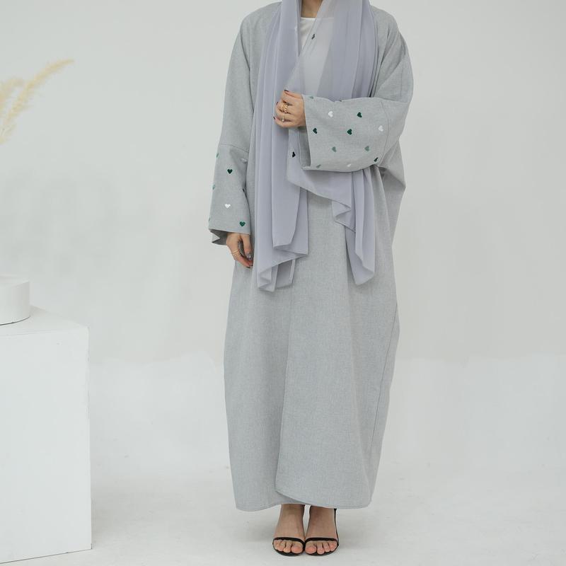 HASASERIES HS0998 2pcs Set Heart Embroidered Cardigan Robe and Love Hijab party  abaya abaya  women 7