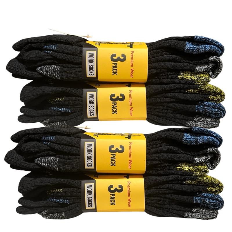 Men's Working Socks 6 Pairs - 12 Pairs Size 6-11 Warm and Thick Black Winter Socks for Men, Thermal - Menswear, Makapal Plain 1