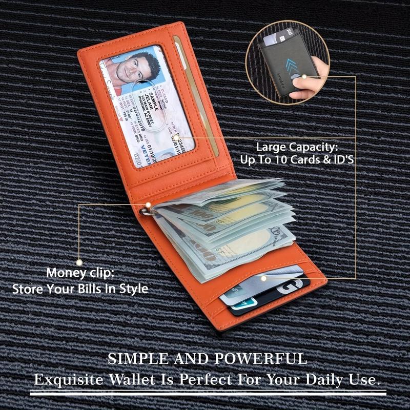 Genuine Leather Slim Wallet for Men with RFID Blocking and Money Clip 3