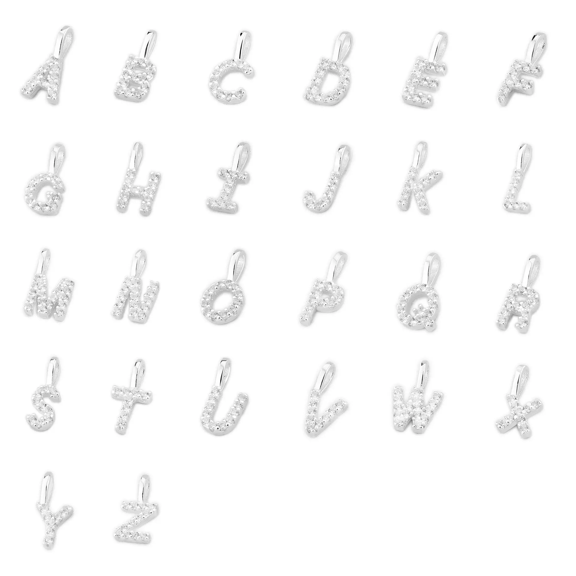 Sterling Silver CZ Alphabet initial Charm Pendants | Personalized Mini A-Z Letter Pendants