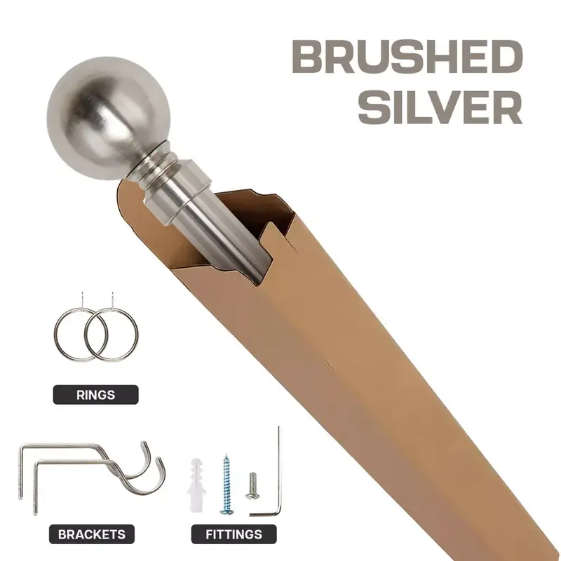 Metal Curtain Pole Extendable Chrome 28mm with Finials Rings Hooks Rod Fittings - Rust and Corrosion Resistant 3