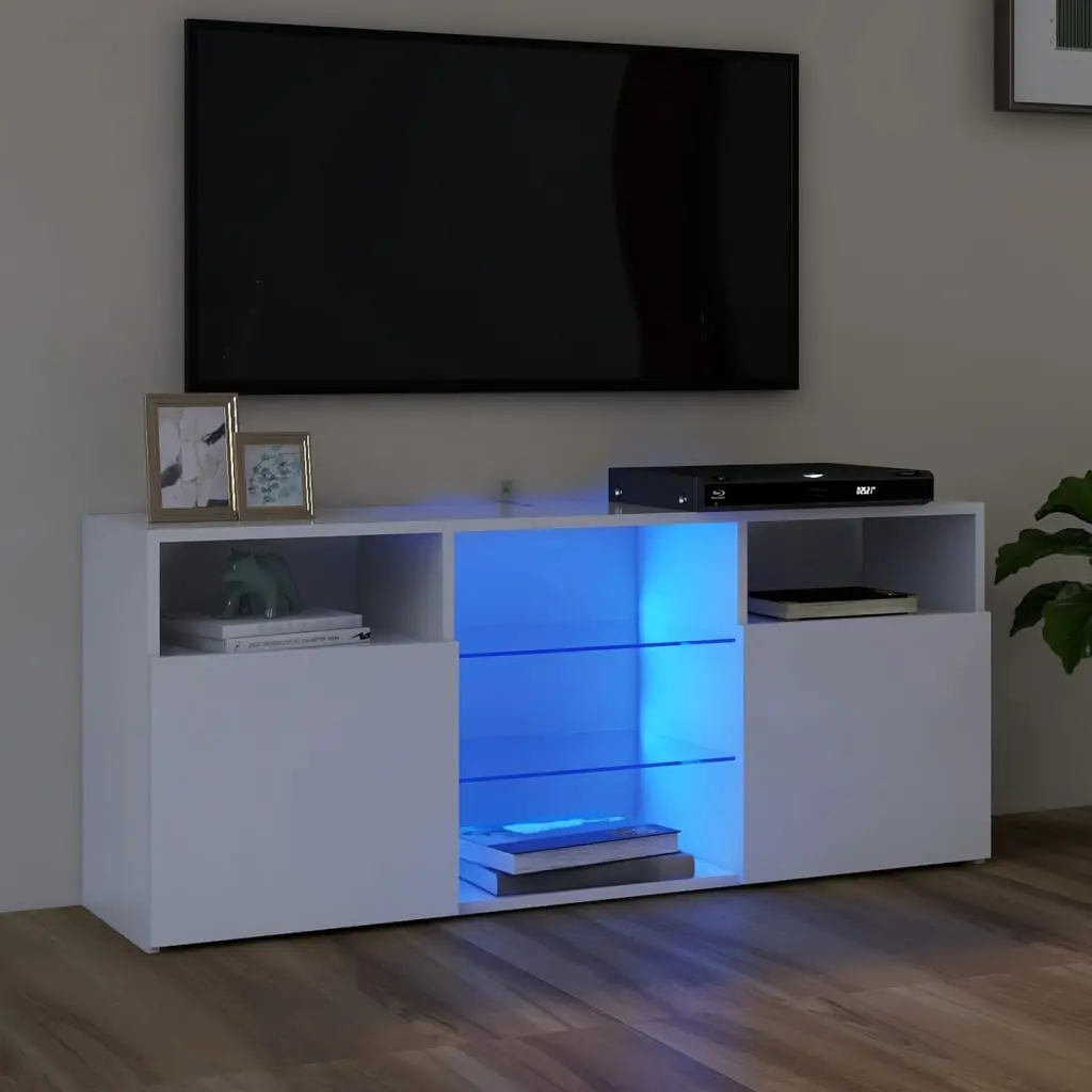 Modern TV Cabinet with RGB LED Lights (White) - 120 x 30 x 50 cm | Elegant Entertainment Center