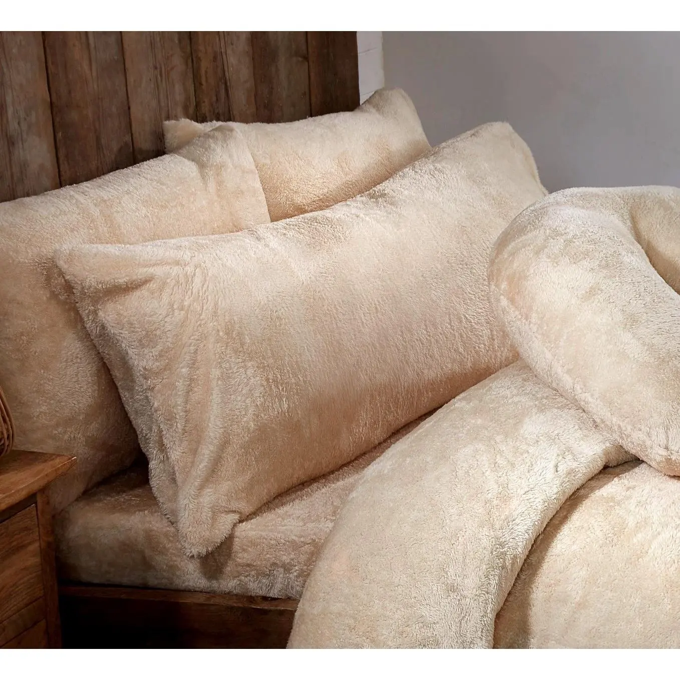Ivory Cream Teddy Fur Fleece Bolster Pillows - 3ft, 4ft6, 5ft