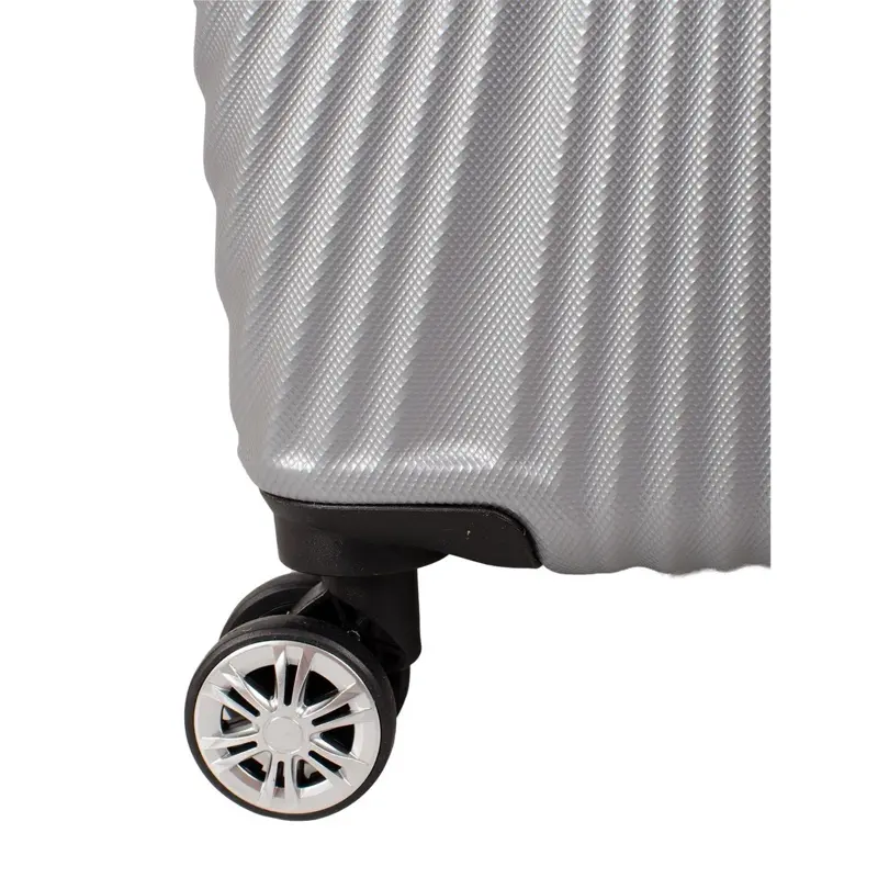 [LUGGAGE OUTLET] Expanding Hardshell ABS Shadow Silver. This is exclusive to LUGGAGE OUTLET. Beautiful design. Approved for all international airlines. Size 20” 26” and 28” available. Ultra lightweight 360 wheel rotation. 1
