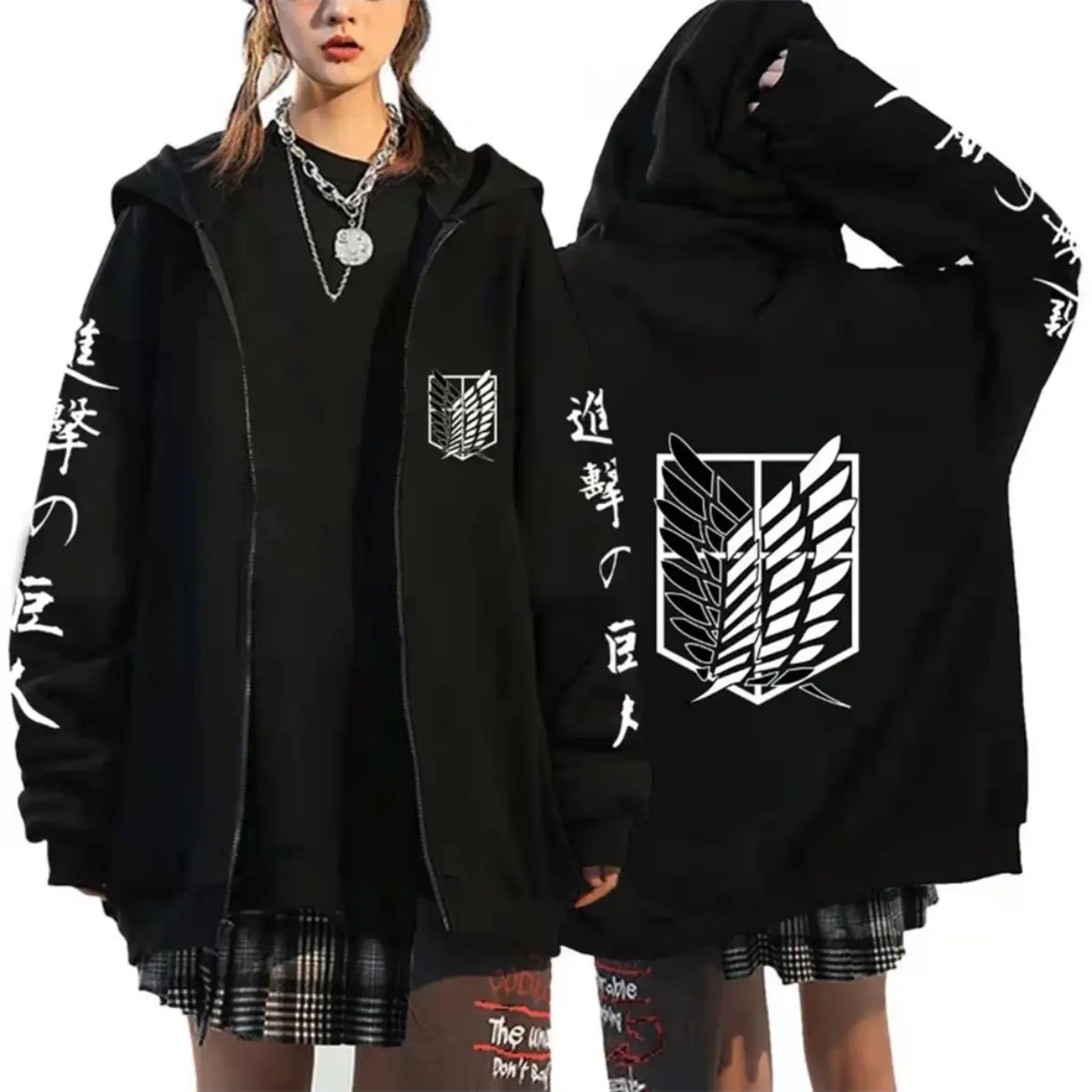 Attack on Titan Zipper Hoodies Casual Hip Hop Streetwear Sweatshirts Hoody Men Loog Sleeve Hoodie Jacket Clothes