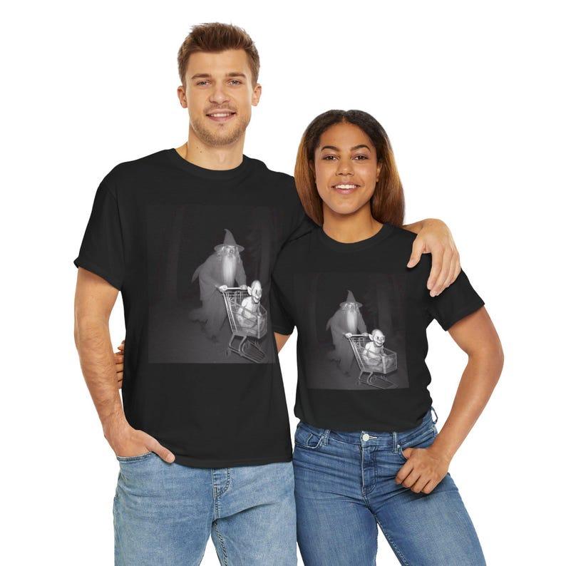 Gandalf Pushing Gollum in Shopping Cart funny moment lord of the ring Unisex Heavy Cotton Tee 2