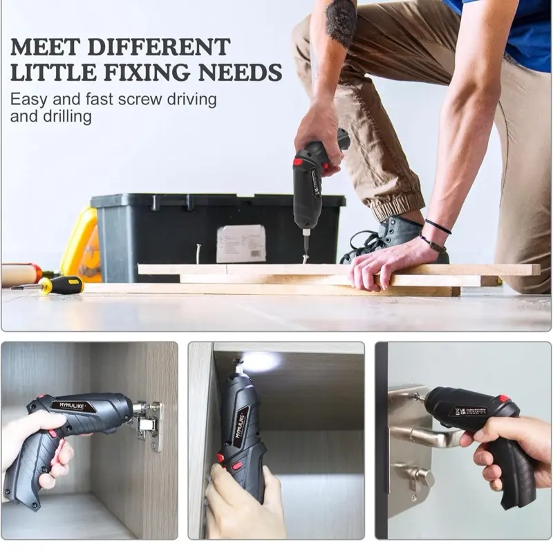 Electric Drill Screwdriver, 47 in 1 Portable Cordless Screwdriver Set Rotated 90 Degrees Electric Screwdrivers Cordless Handle with Led Worklight and Charger for Home Office DIY Tools 4